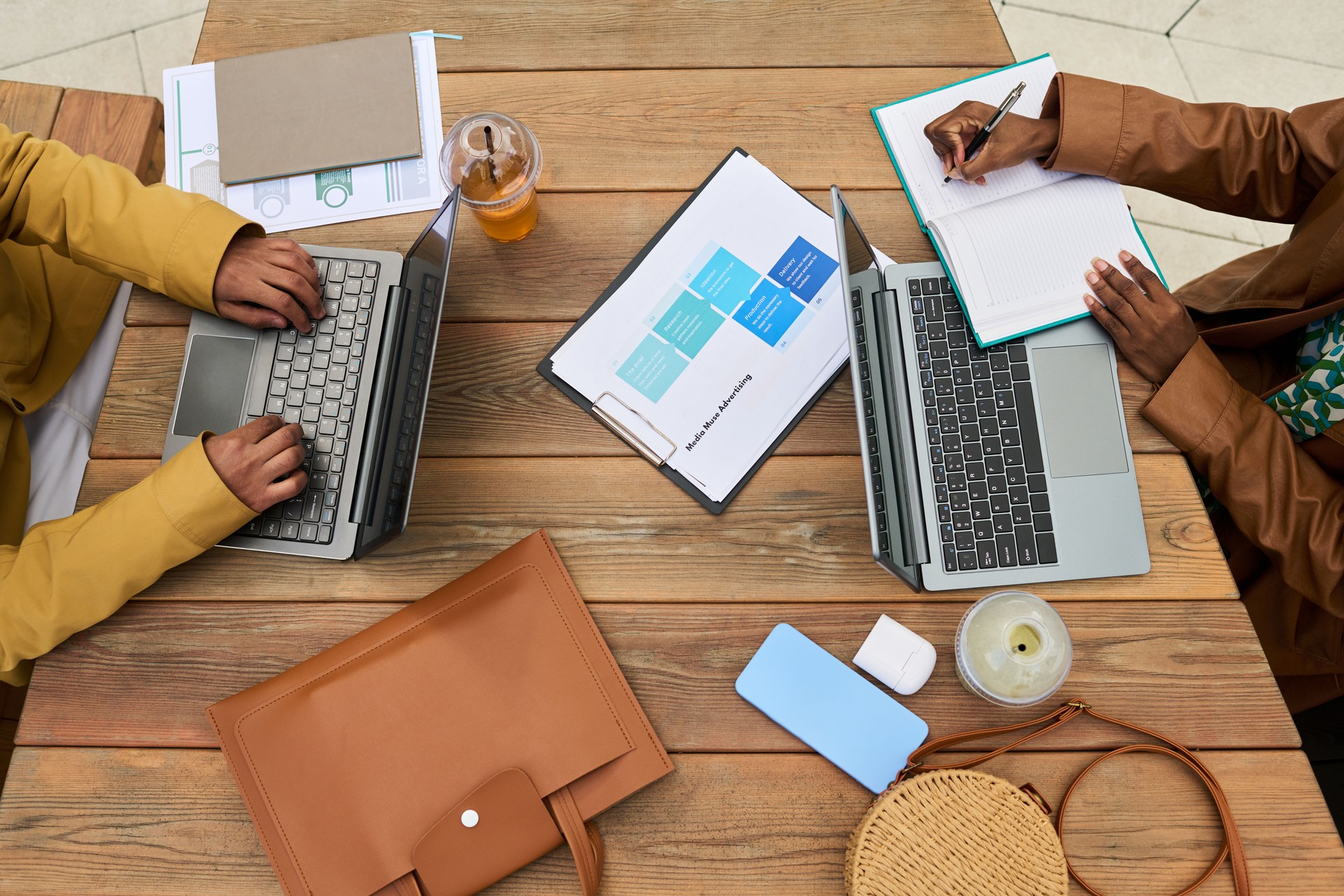Top View of Professionals Collaborating on Business Project